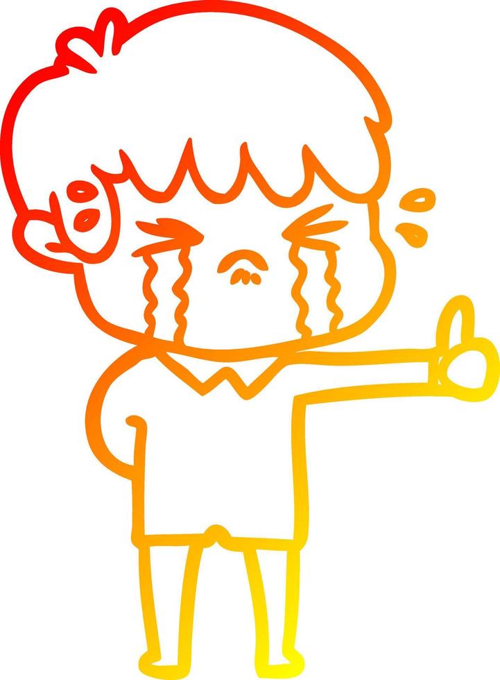 warm gradient line drawing cartoon boy crying vector
