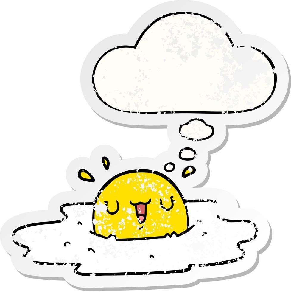 cartoon fried egg and thought bubble as a distressed worn sticker vector