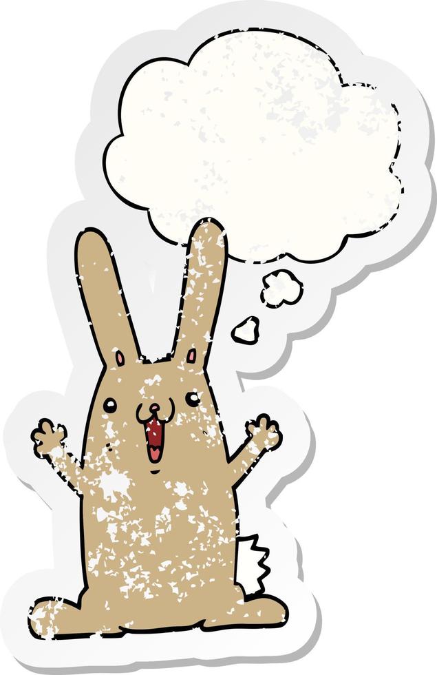 cartoon rabbit and thought bubble as a distressed worn sticker vector