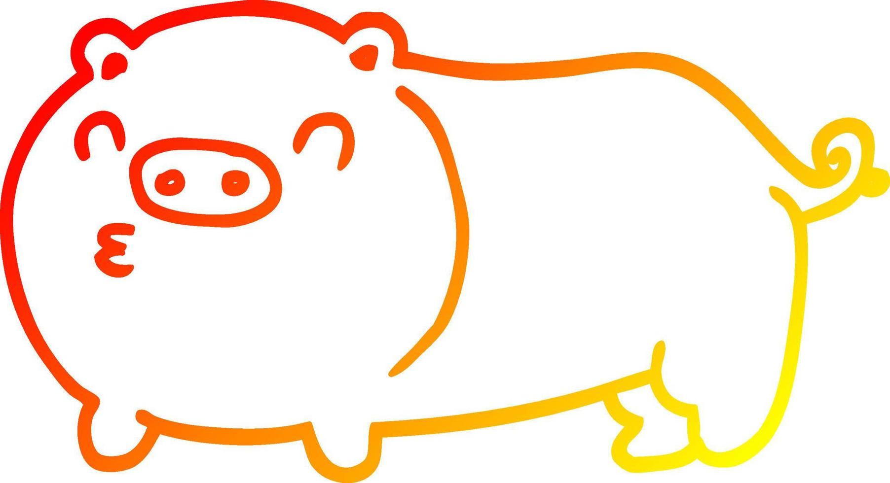 warm gradient line drawing cartoon pig vector