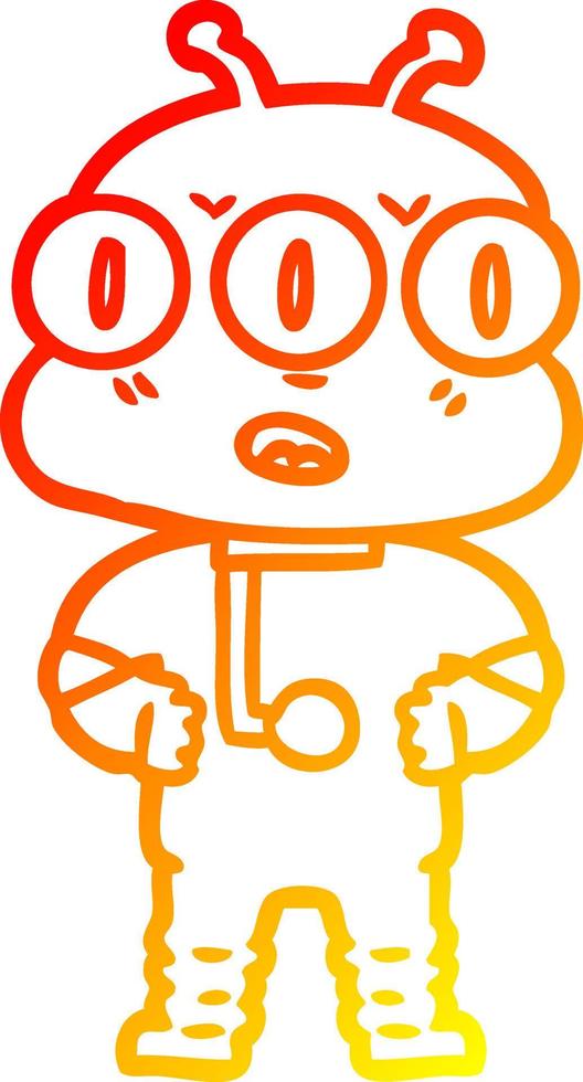 warm gradient line drawing cartoon three eyed alien vector