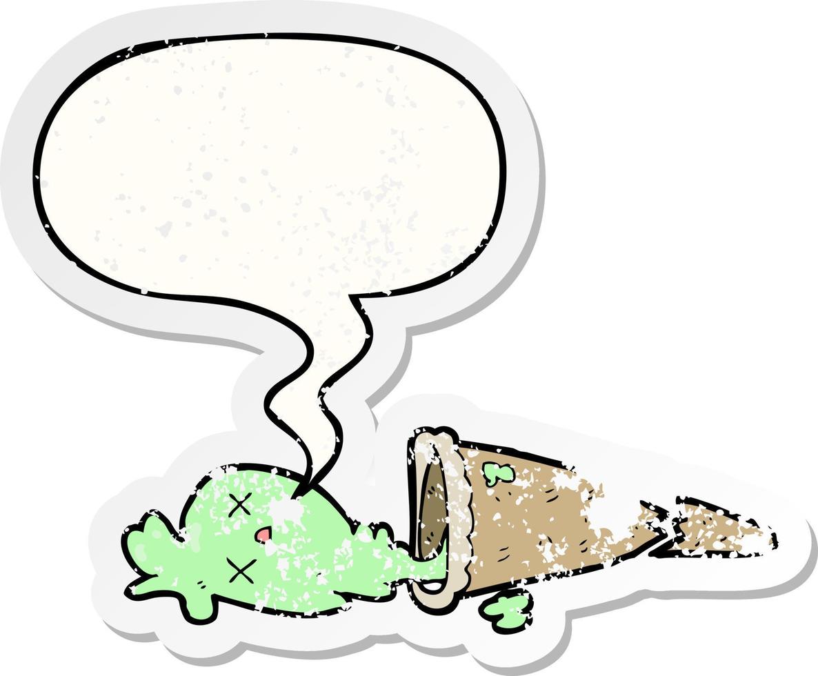 dropped cartoon ice cream and speech bubble distressed sticker vector