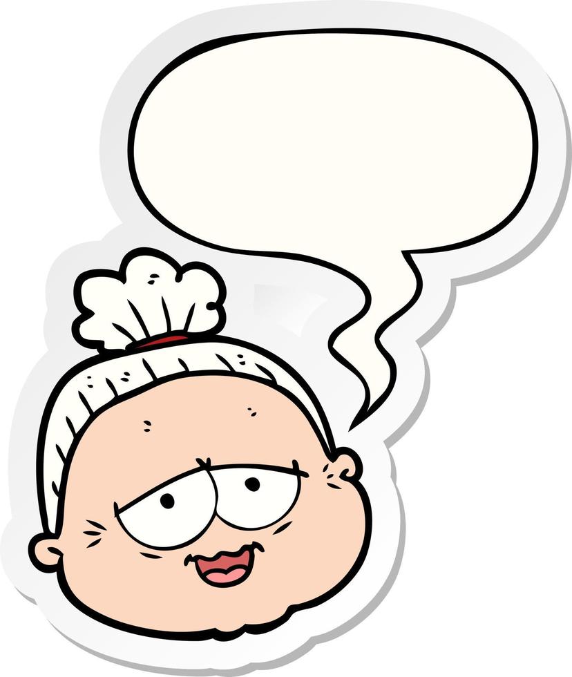 cartoon old lady and speech bubble sticker vector