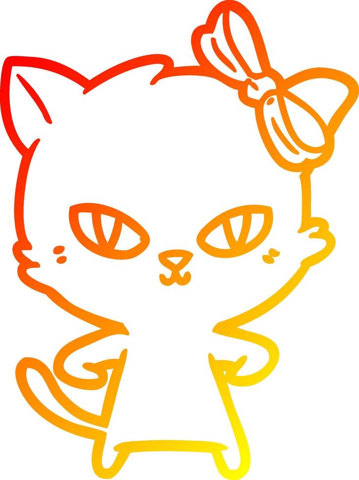 warm gradient line drawing cute cartoon cat vector