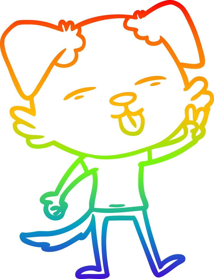 rainbow gradient line drawing cartoon dog sticking out tongue vector