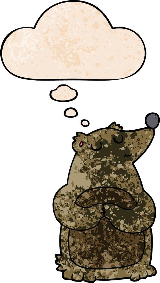 cartoon bear and thought bubble in grunge texture pattern style vector