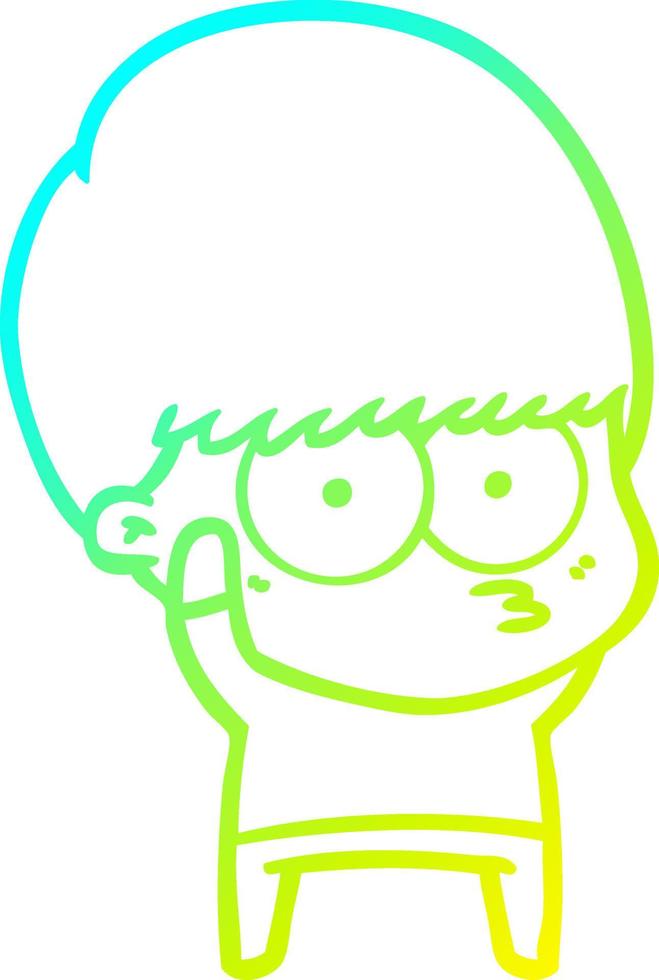 cold gradient line drawing nervous cartoon boy vector