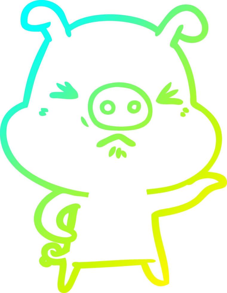 cold gradient line drawing cartoon angry pig vector