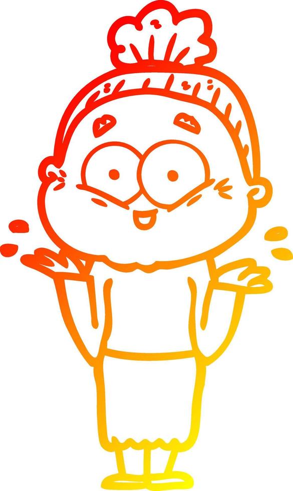 warm gradient line drawing cartoon happy old woman vector
