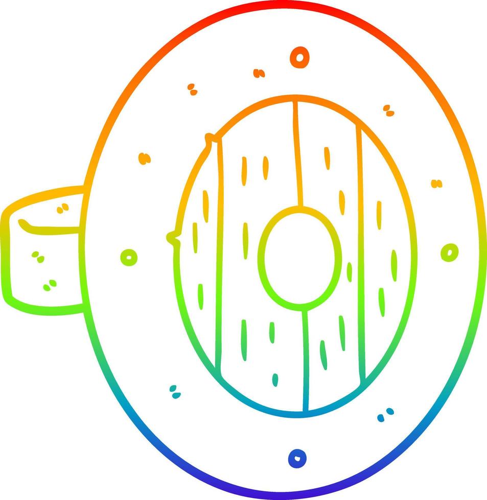 rainbow gradient line drawing viking shield cartoon vector