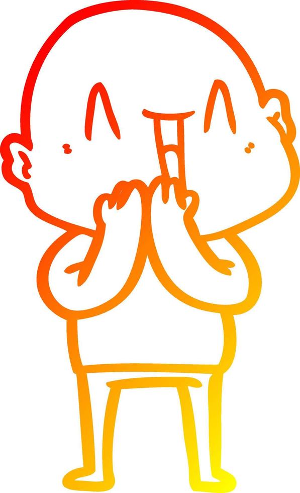 warm gradient line drawing happy cartoon bald man vector