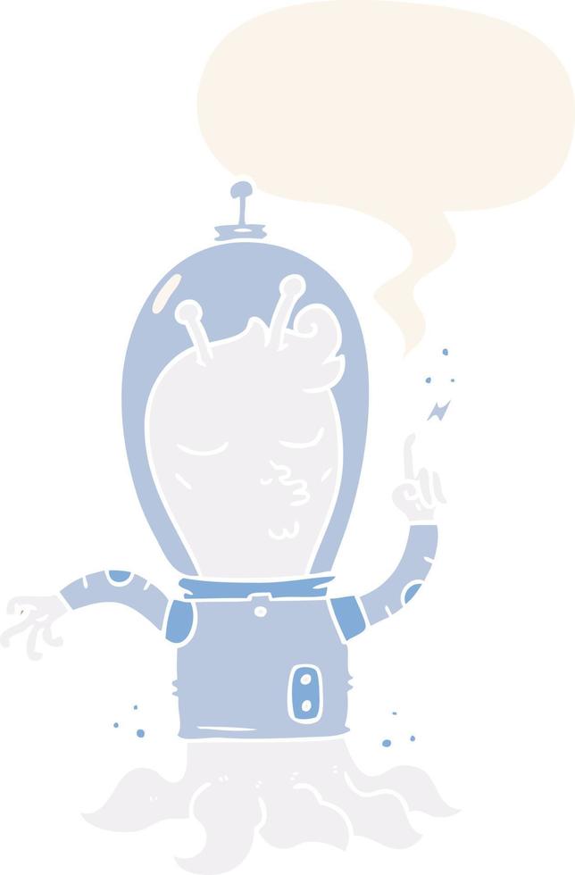 cartoon alien and speech bubble in retro style vector