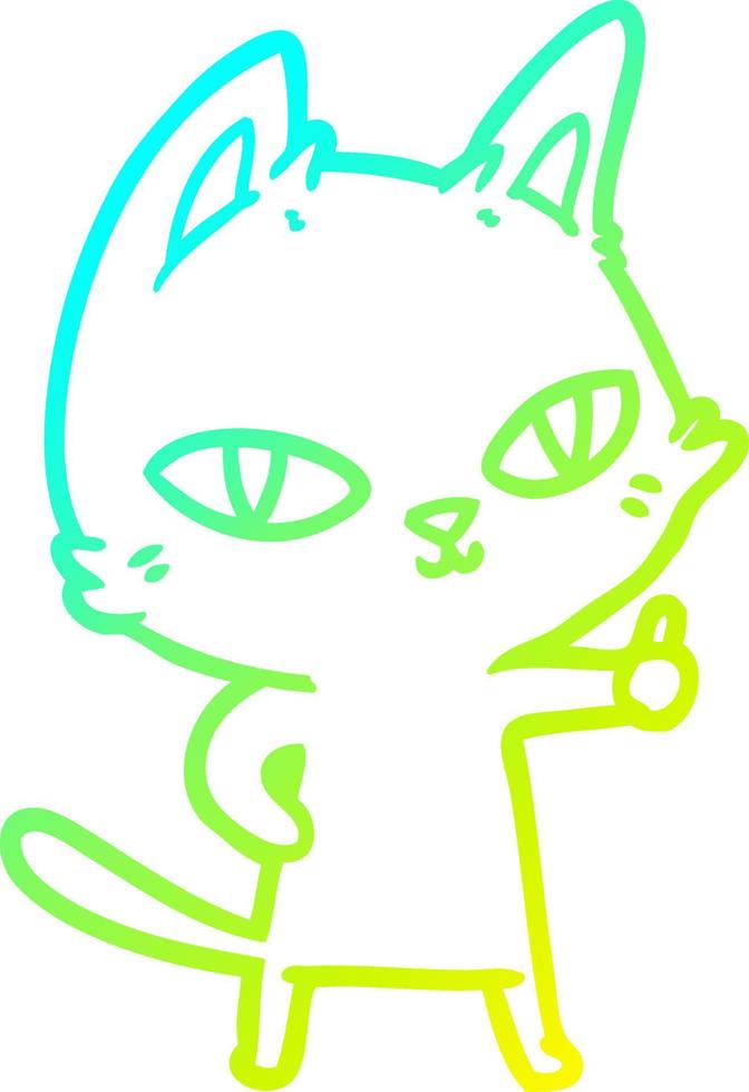 cold gradient line drawing cartoon cat staring vector