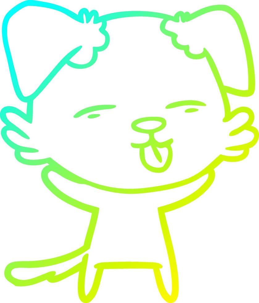 cold gradient line drawing cartoon dog sticking out tongue vector