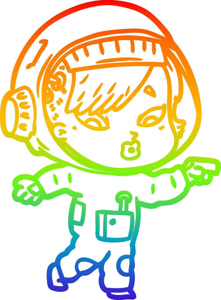 rainbow gradient line drawing cartoon astronaut woman vector