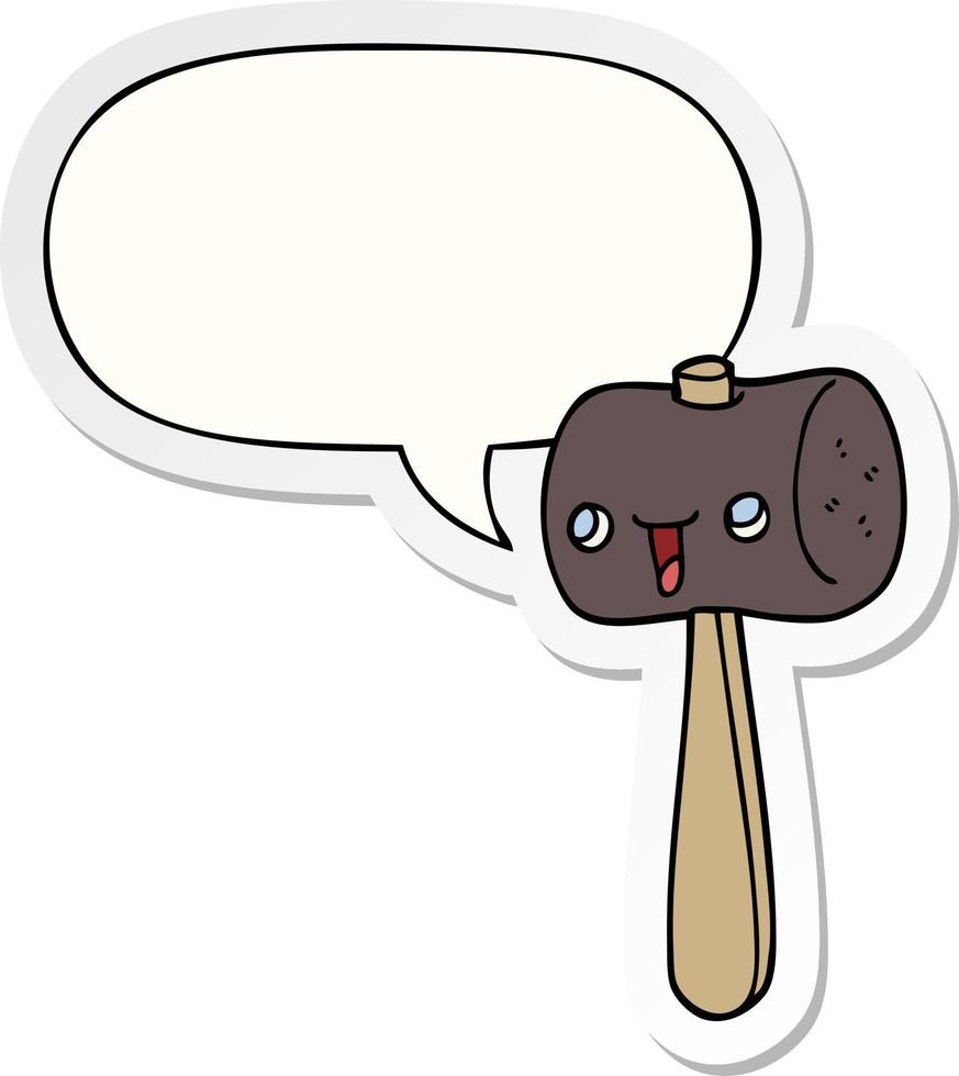cartoon mallet and speech bubble sticker vector