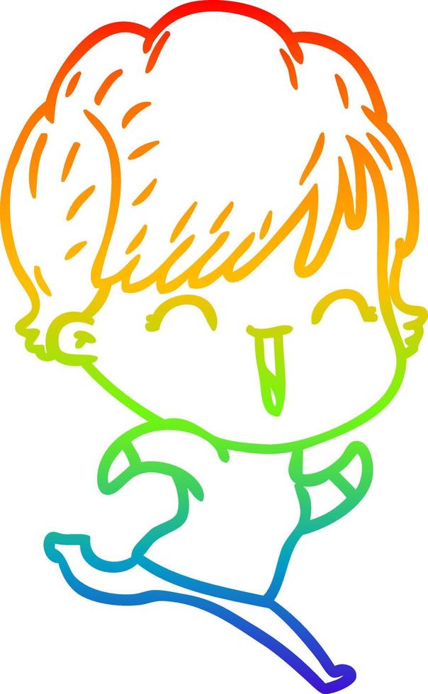 rainbow gradient line drawing cartoon laughing woman vector