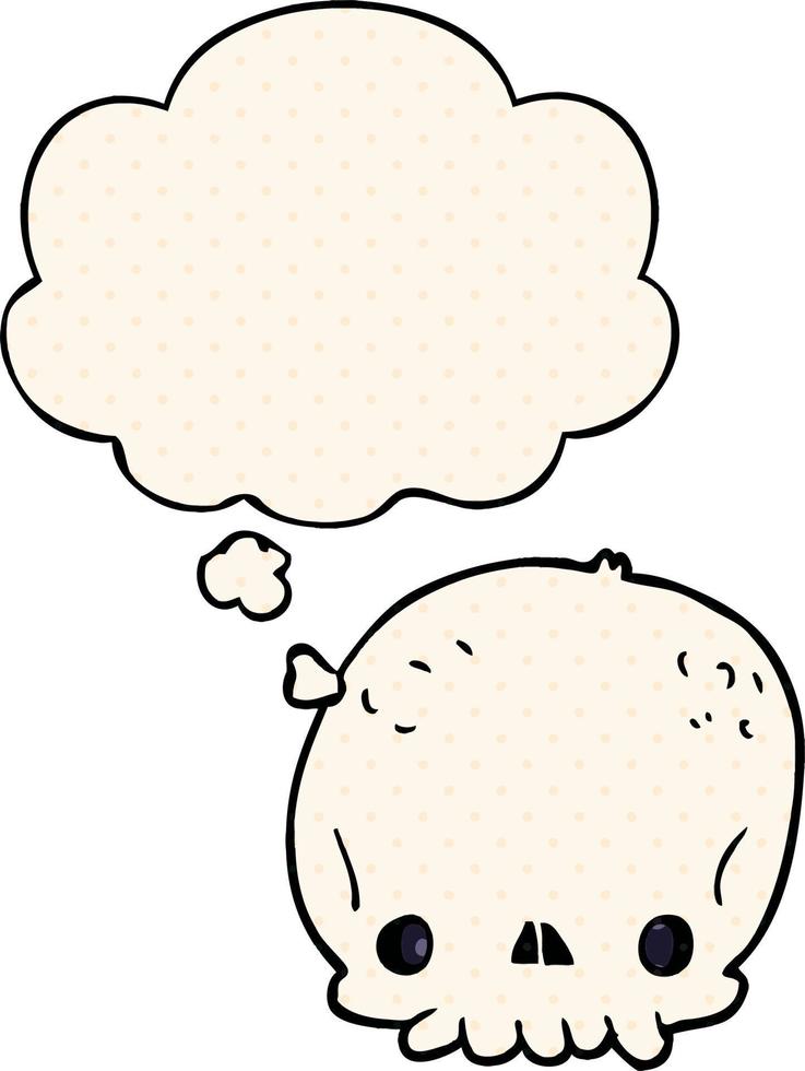 cartoon skull and thought bubble in comic book style vector