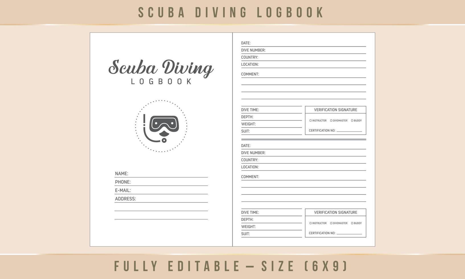 Scuba Diving Log Book Interior Template vector