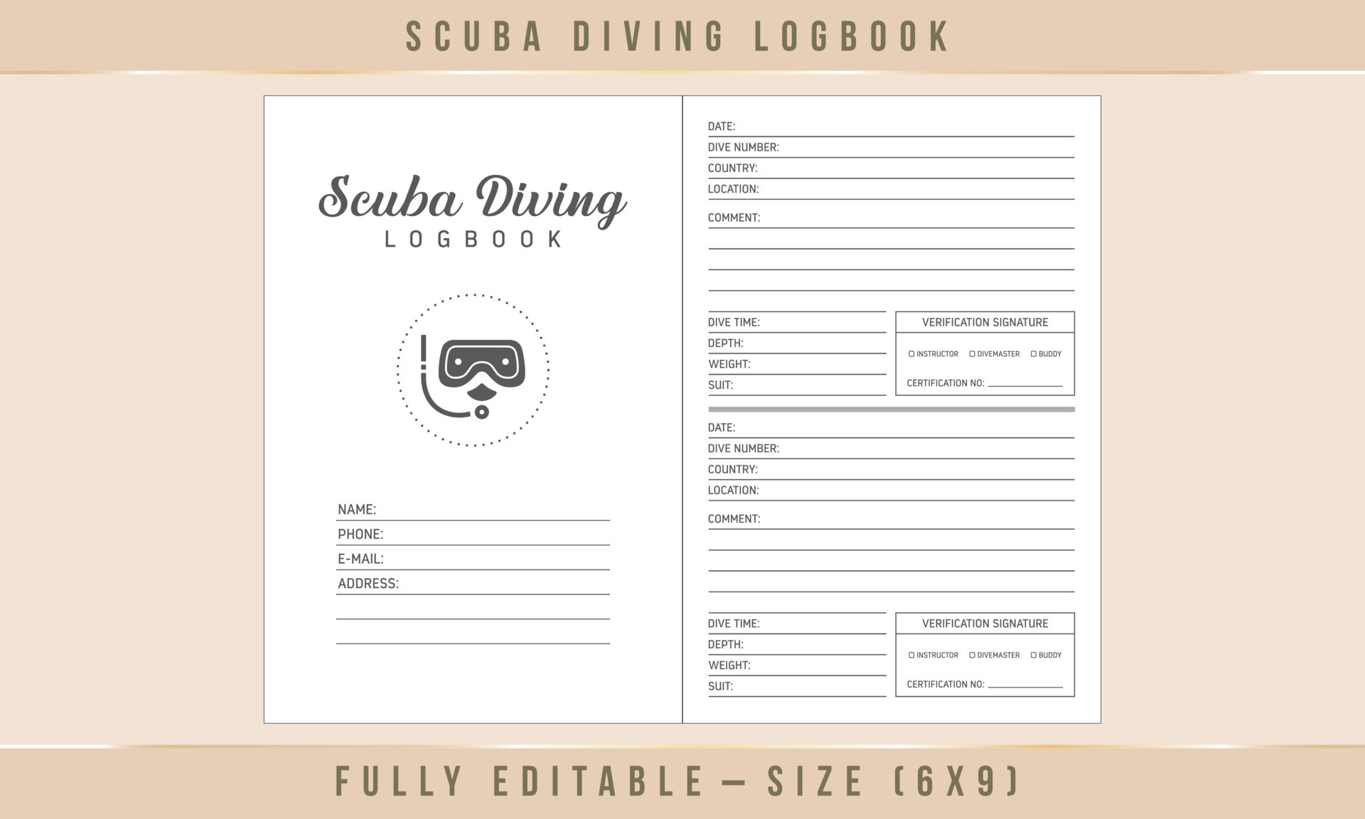 Scuba Diving Log Book Interior Template 10768579 Vector Art at Vecteezy
