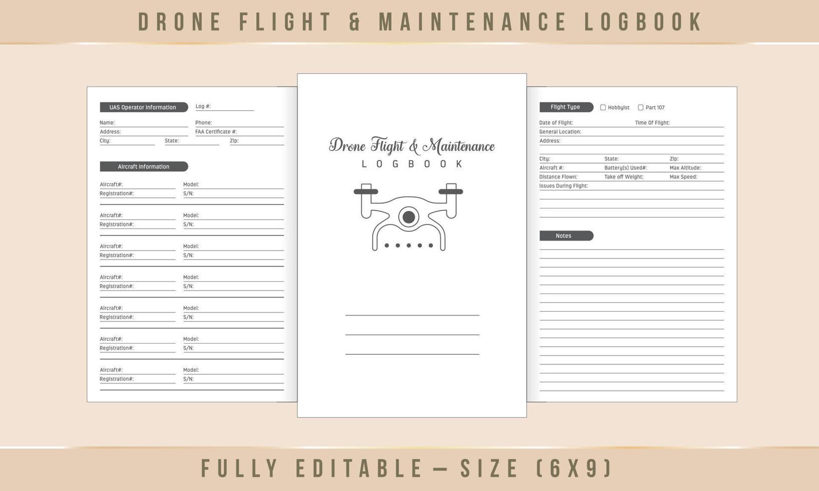 Drone Flight and Maintenance Logbook Interior Design vector