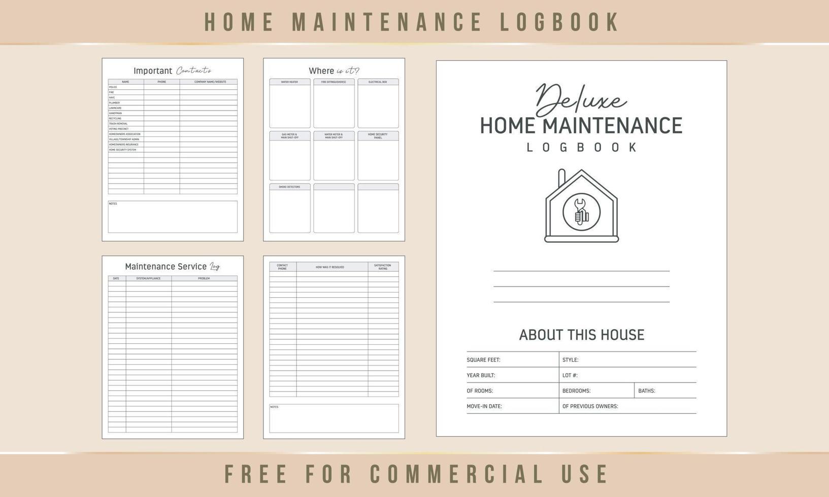 Home Maintenance Log Book Interior Template vector