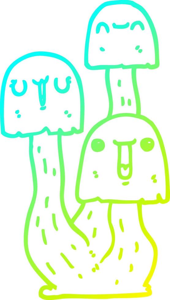cold gradient line drawing cartoon mushroom vector
