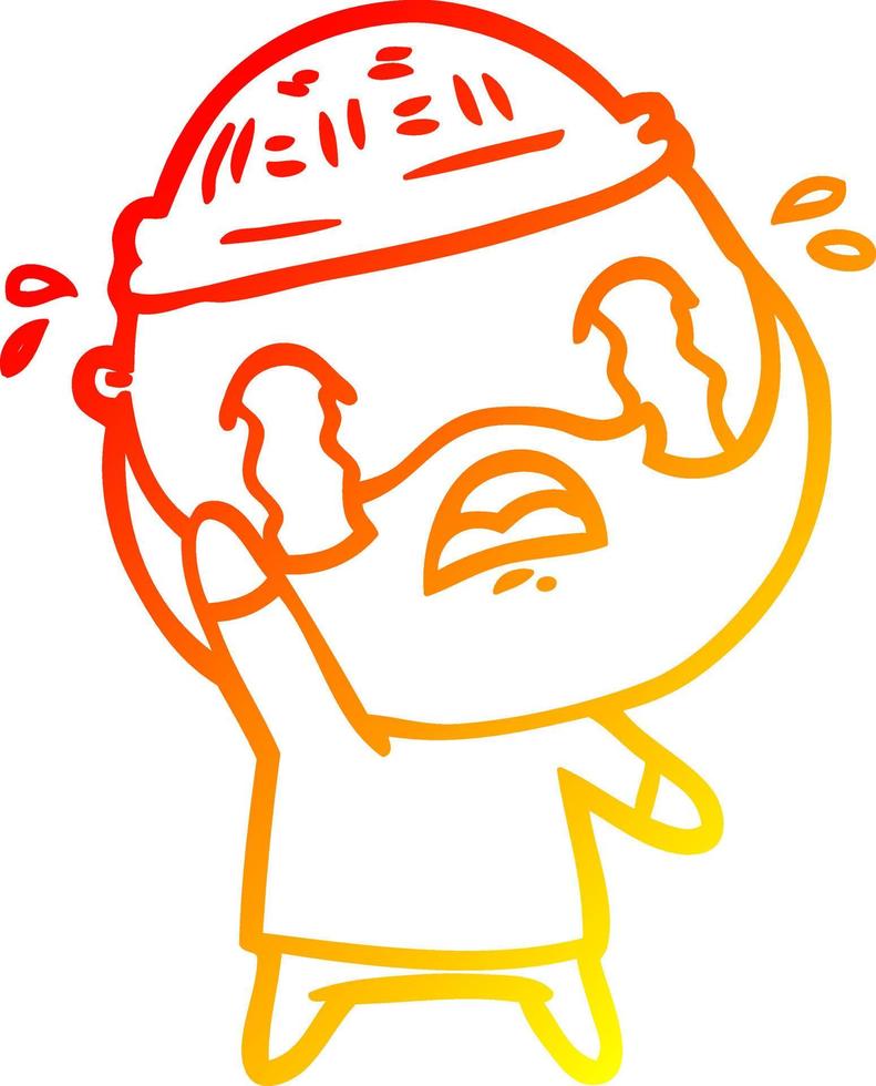 warm gradient line drawing cartoon bearded man crying waving goodbye vector