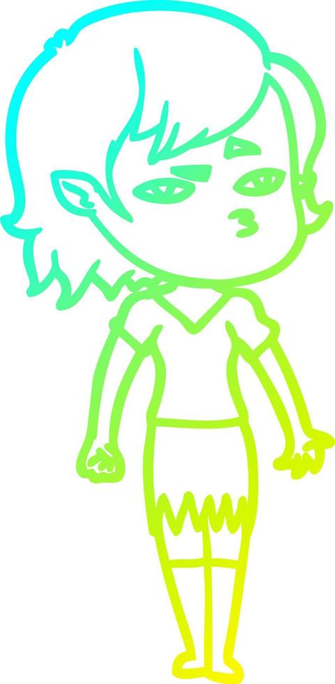 cold gradient line drawing cartoon vampire girl vector