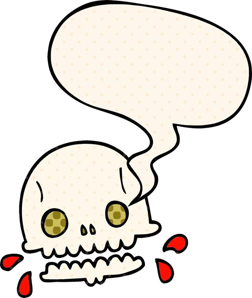 cartoon spooky skull and speech bubble in comic book style vector