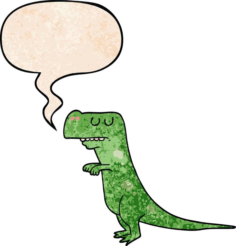 cartoon dinosaur and speech bubble in retro texture style vector