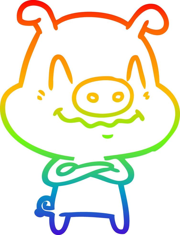 rainbow gradient line drawing nervous cartoon pig vector