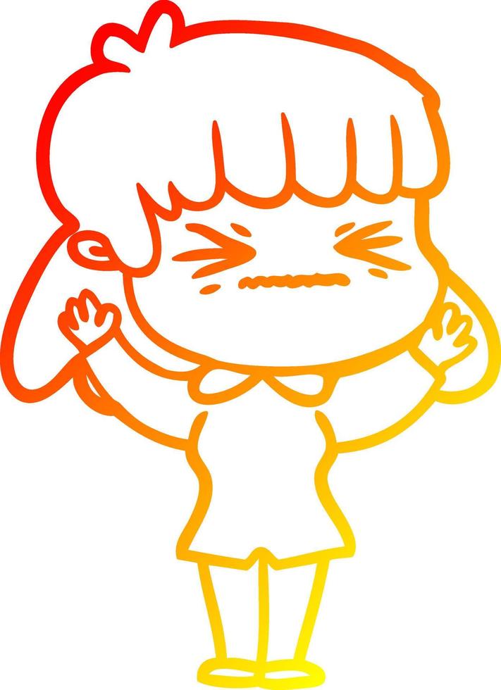 warm gradient line drawing cartoon woman vector