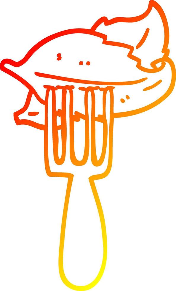warm gradient line drawing cartoon salad leaves on fork vector