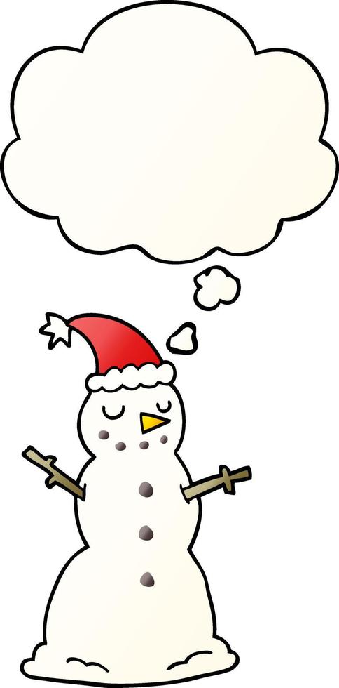 cartoon christmas snowman and thought bubble in smooth gradient style vector