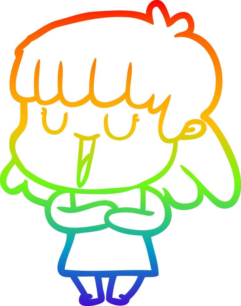 rainbow gradient line drawing cartoon woman laughing vector