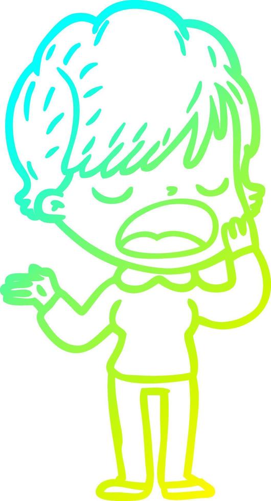 cold gradient line drawing cartoon woman talking vector