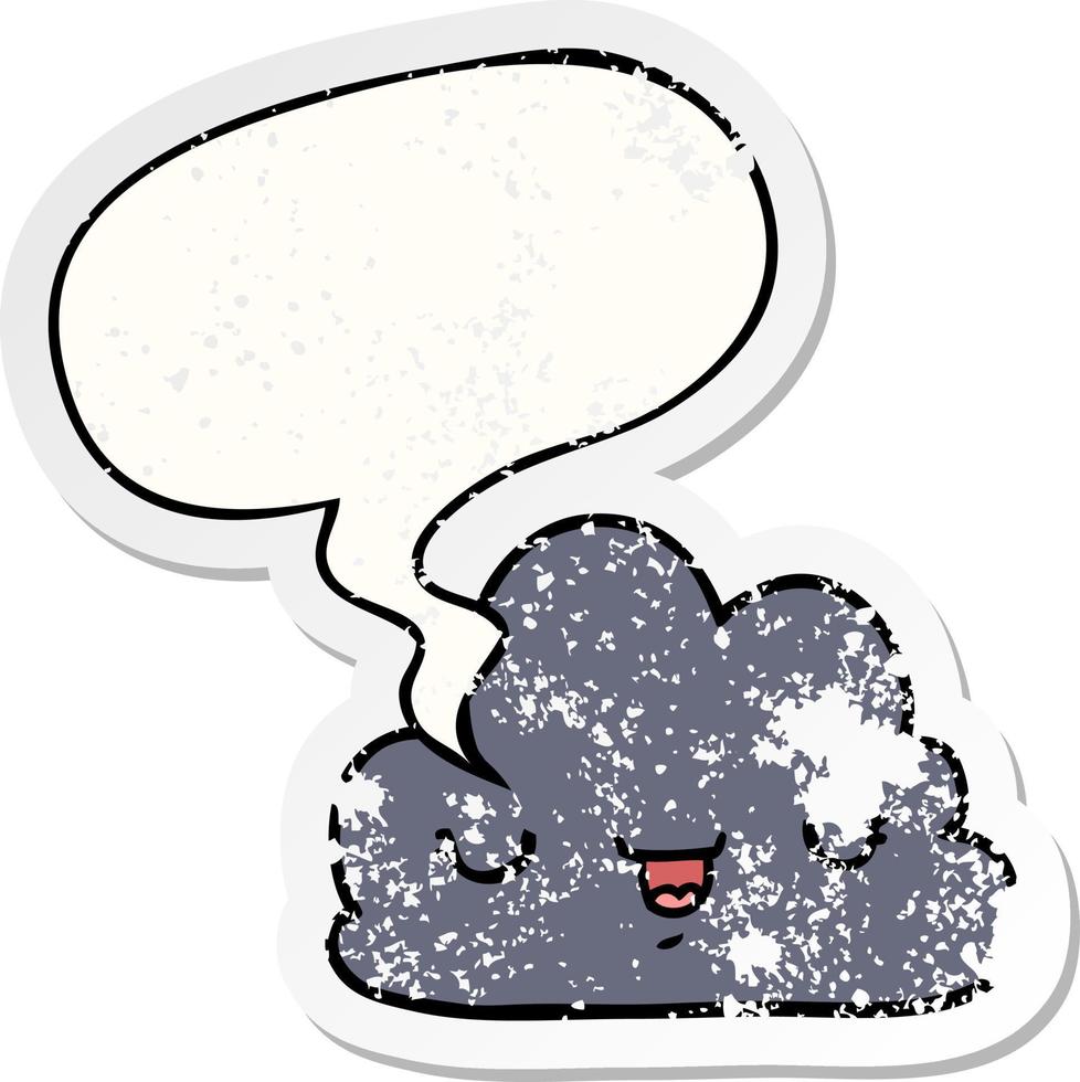 cute cartoon cloud and speech bubble distressed sticker vector