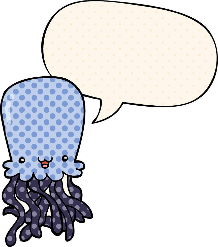 cartoon octopus and speech bubble in comic book style vector