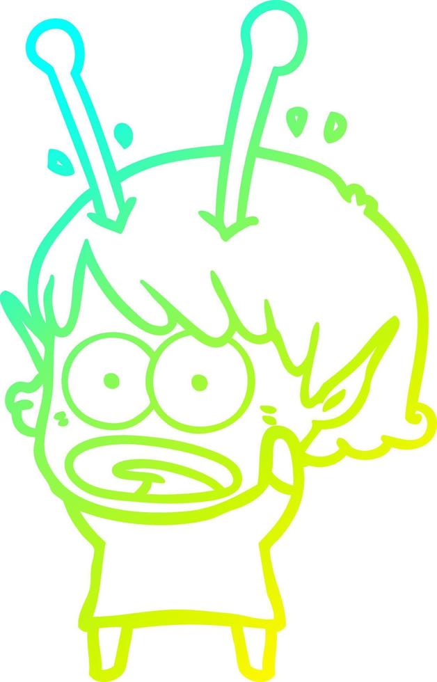 cold gradient line drawing cartoon shocked alien girl vector