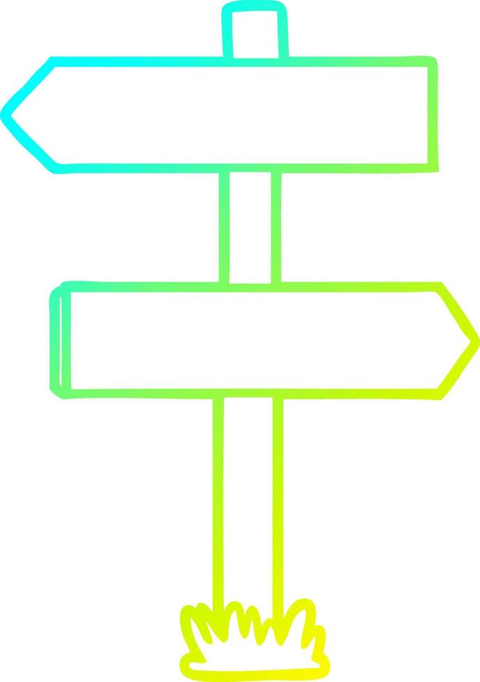 cold gradient line drawing cartoon sign post vector