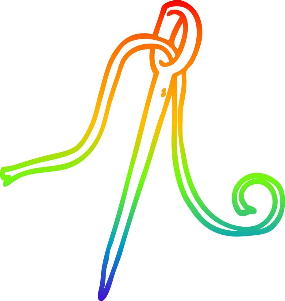 rainbow gradient line drawing cartoon needle and thread vector