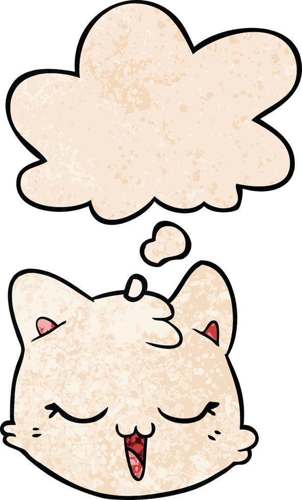 cartoon cat face and thought bubble in grunge texture pattern style vector