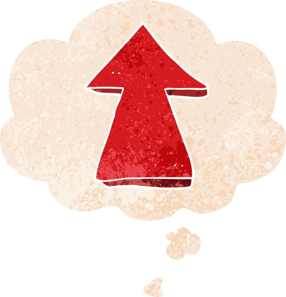 cartoon pointing arrow and thought bubble in retro textured style vector
