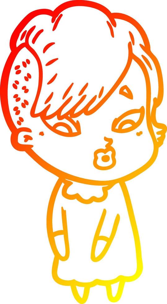warm gradient line drawing cartoon surprised girl vector