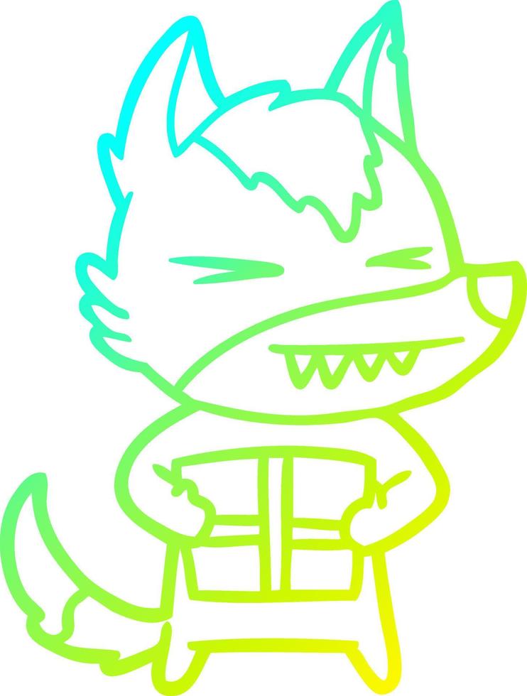 cold gradient line drawing angry christmas wolf cartoon vector