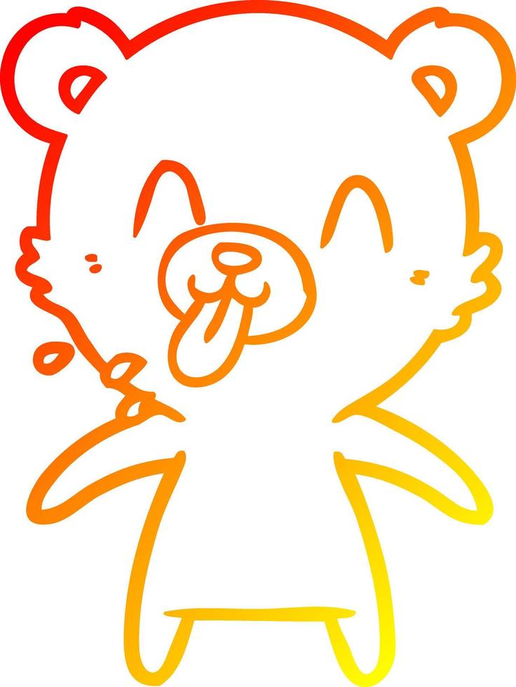 warm gradient line drawing rude cartoon polar bear sticking out tongue vector