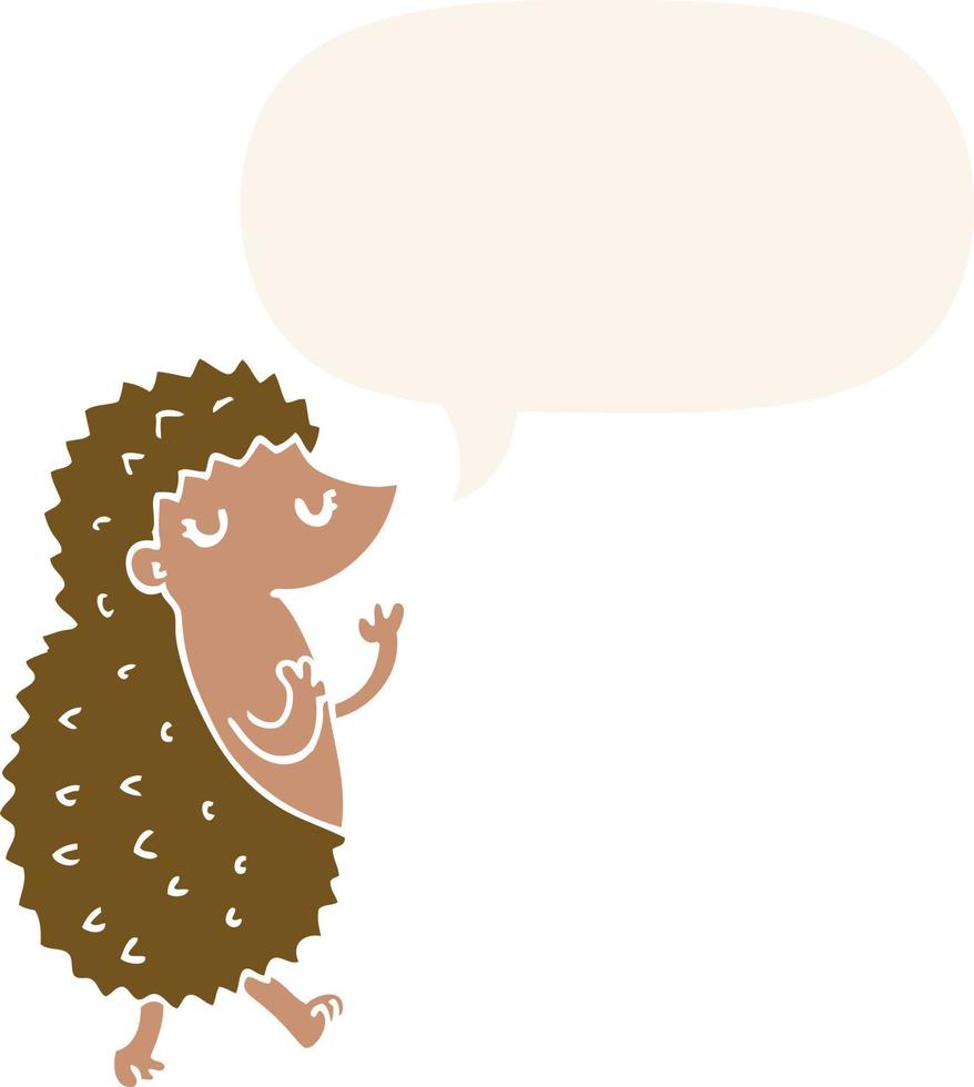 cartoon hedgehog and speech bubble in retro style vector