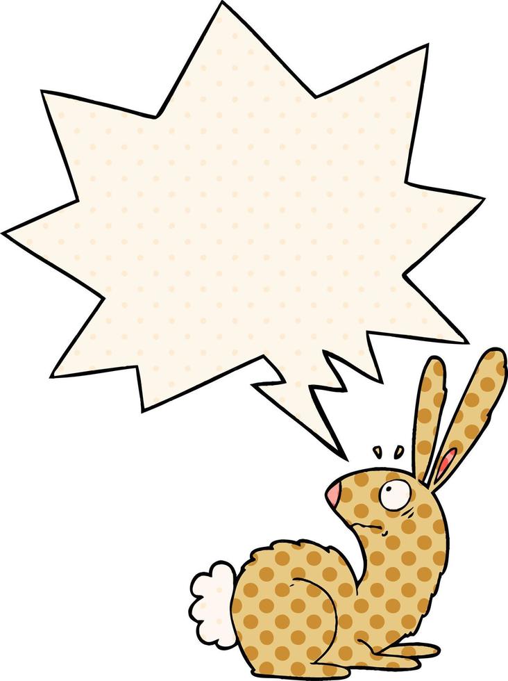 cartoon startled bunny rabbit and speech bubble in comic book style vector