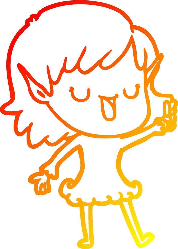 warm gradient line drawing cartoon elf girl vector